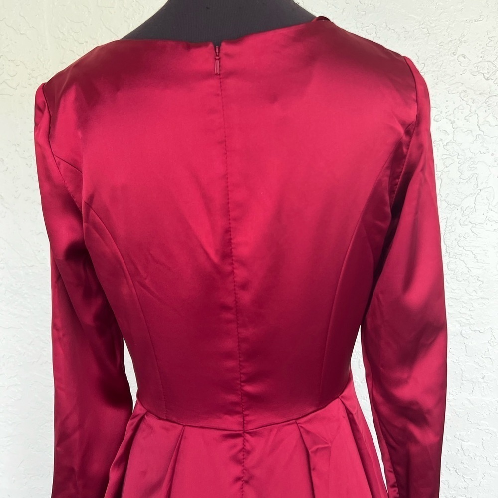 Mac Duggal Red Satin Long Sleeve Satin Formal Prom Pageant Gown Dress Size 8 - Picture 9 of 11
